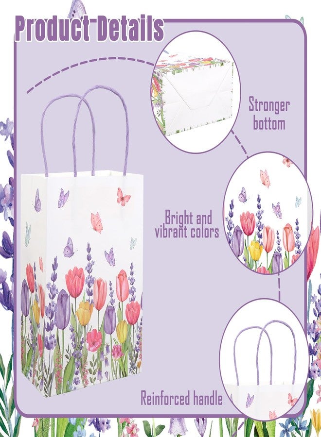 FYSUIMU 24Pcs Tulips Lavender Floral Paper Bags with 30 Sheets Purple Tissue Paper Watercolor Flower Butterfly Treat Bag with Handles Candy Goodie Bags for Birthday Party - Image 3